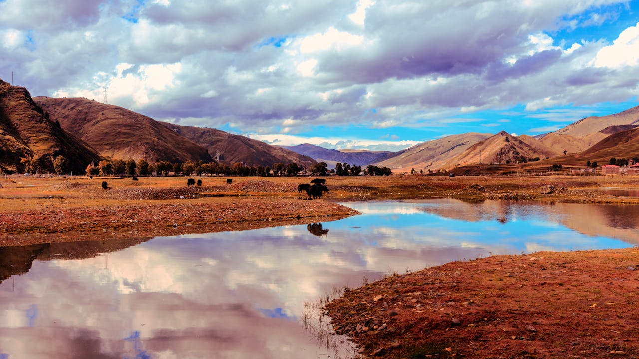 our-story-01 Stunning reflection of mountains and sky in a tranquil lake in Yaan Shi, Sichuan.